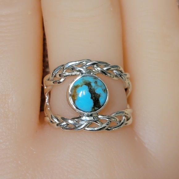 Native Jewelry - Native Arizona Turquoise Gemstone Ring Size 7 Sterling Silver Boho Jewelry